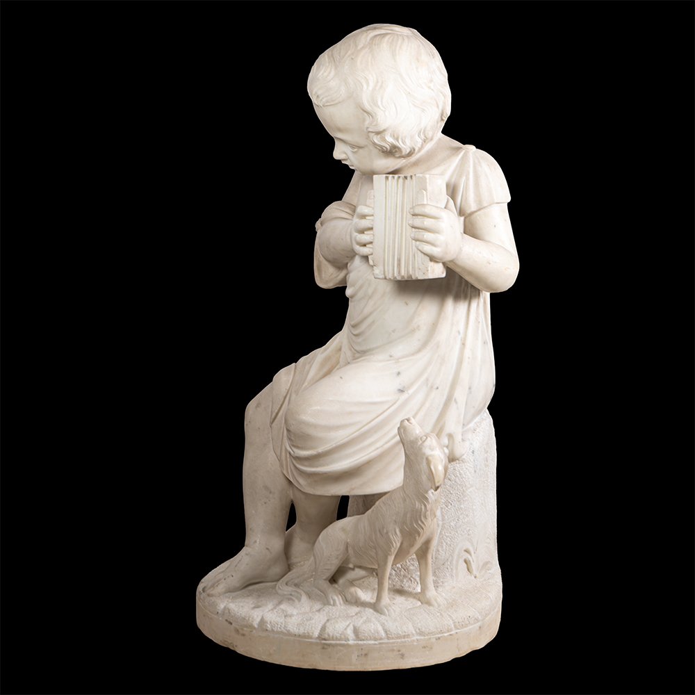 Scultura in marmo raffigurante fanciullo con cane-photo-2