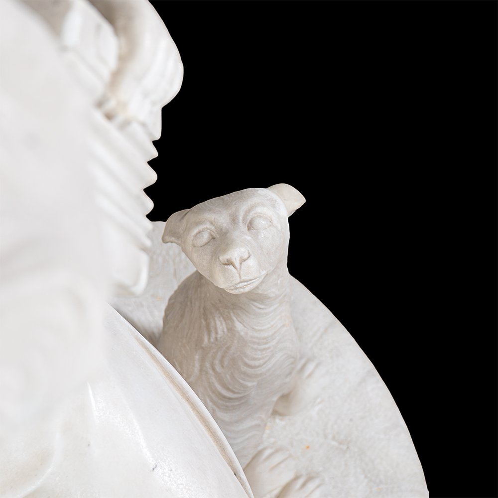 Scultura in marmo raffigurante fanciullo con cane-photo-5