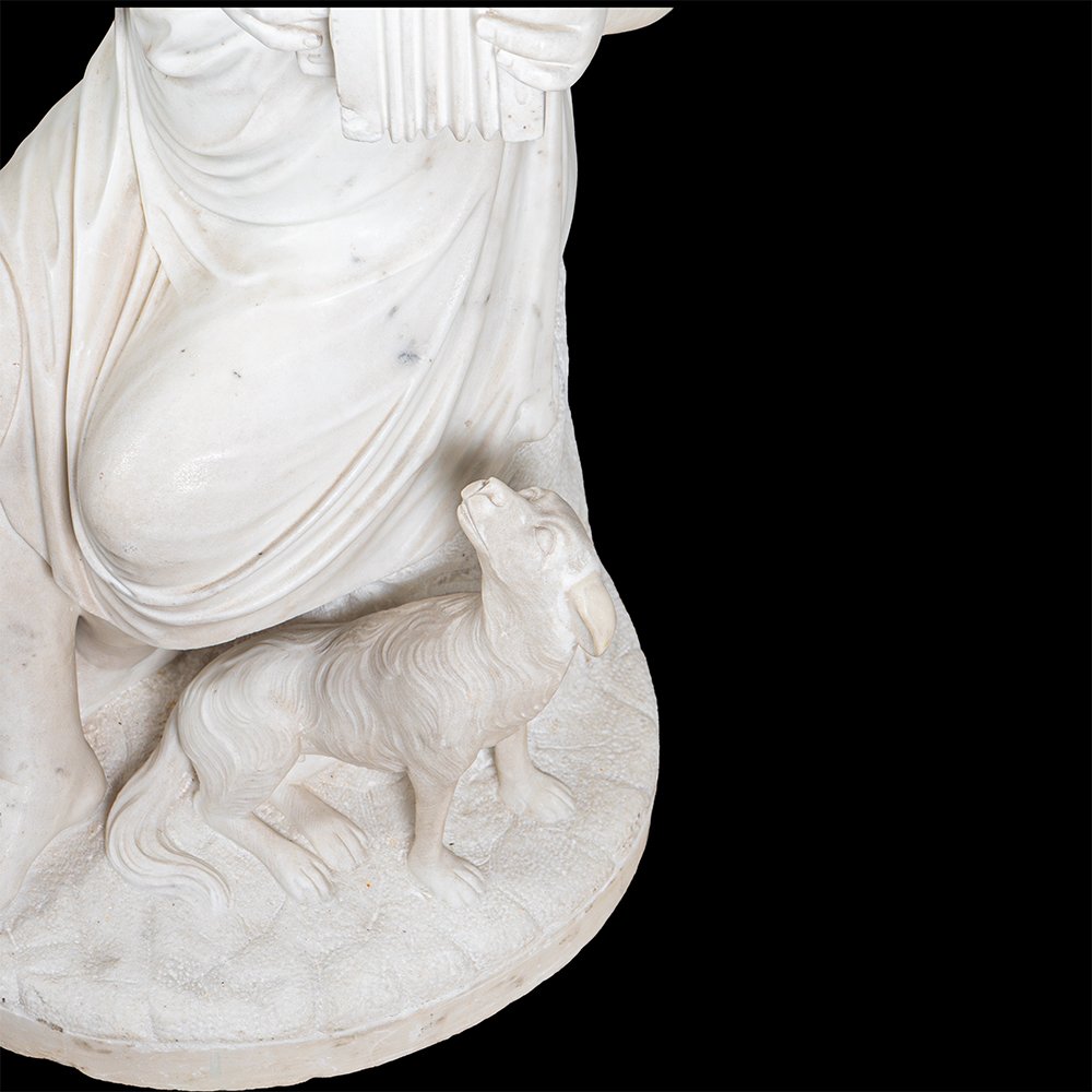 Scultura in marmo raffigurante fanciullo con cane-photo-6