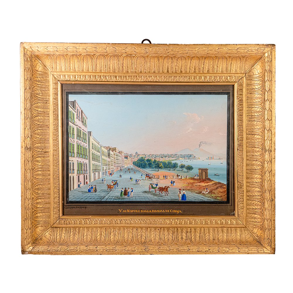 Coppia di Gouache su carta – Vedute di Napoli - Giuseppe Scoppa-photo-3