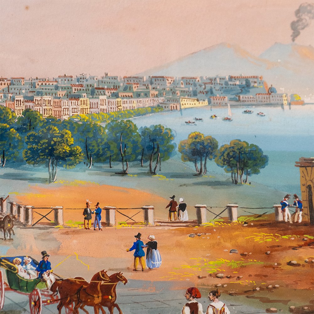 Coppia di Gouache su carta – Vedute di Napoli - Giuseppe Scoppa-photo-4