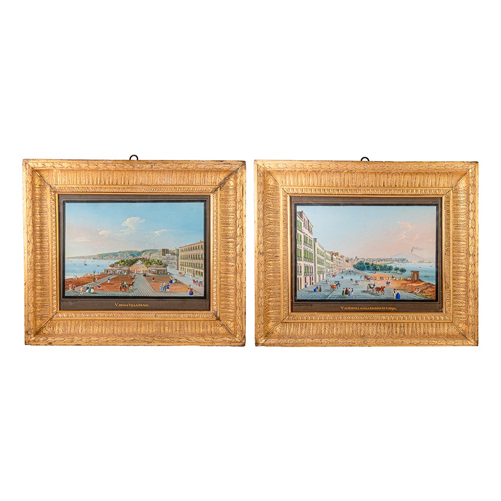Coppia di Gouache su carta – Vedute di Napoli - Giuseppe Scoppa