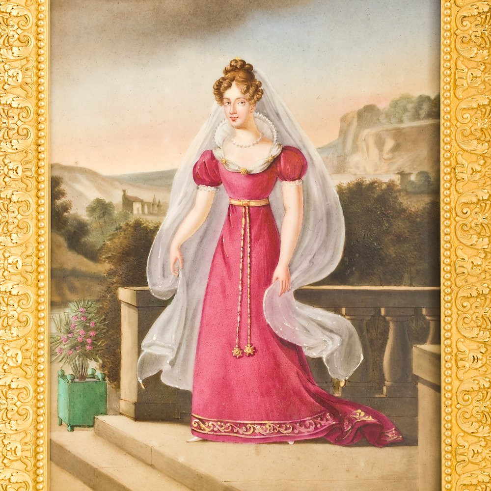 Orologio "a scappatoio" con placca in porcellana dipinta raffigurante la Duchessa di Berry-photo-4