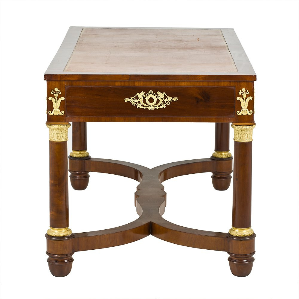 Scrivania intarsiata a marchetteria con applicazioni in bronzo dorato-photo-2