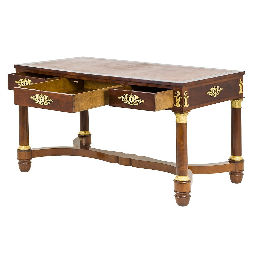 Scrivania intarsiata a marchetteria con applicazioni in bronzo dorato-photo-3