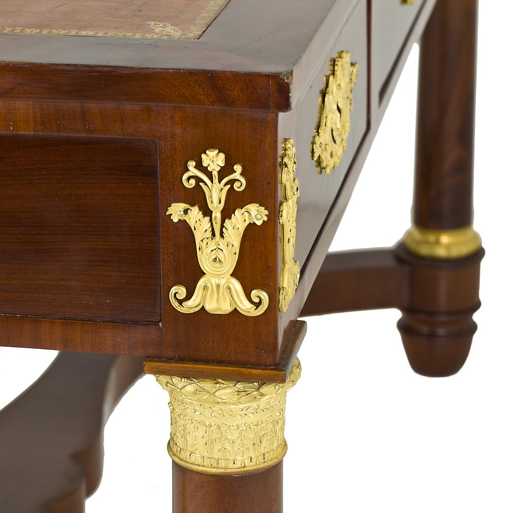 Scrivania intarsiata a marchetteria con applicazioni in bronzo dorato-photo-6