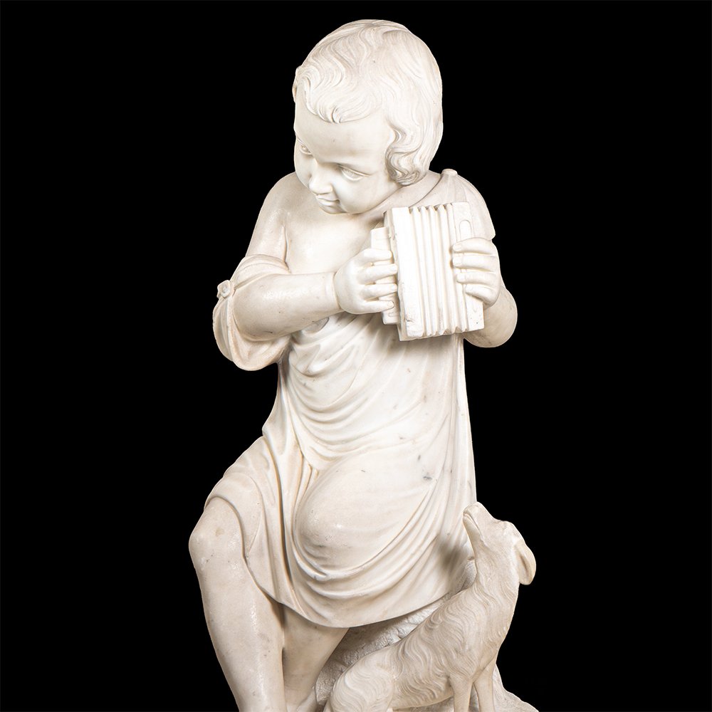 Scultura in marmo raffigurante fanciullo con cane-photo-3