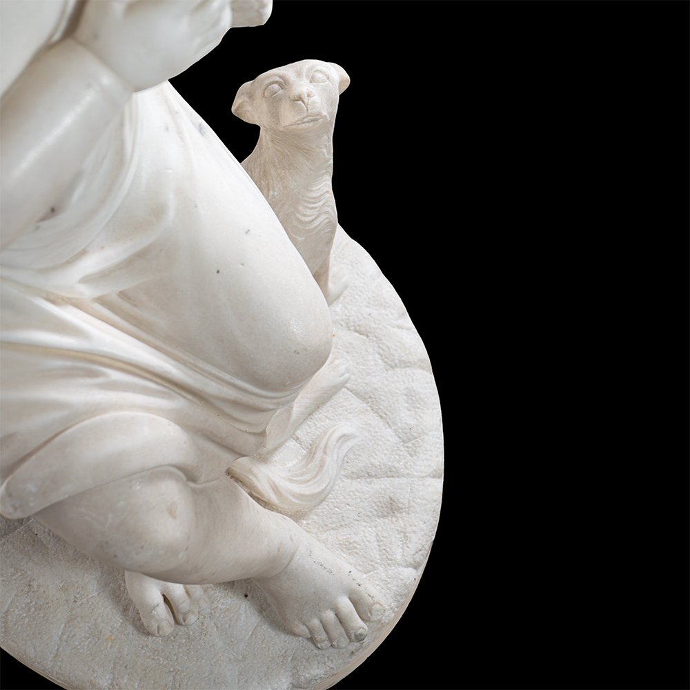 Scultura in marmo raffigurante fanciullo con cane-photo-4