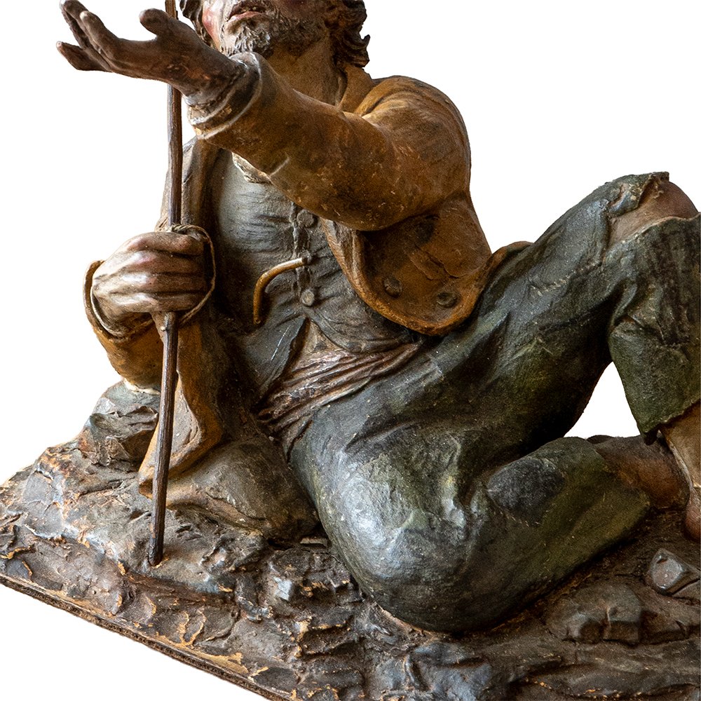 Statuetta raffigurante Mendicante – Terracotta policroma del XVIII secolo, firmata “C.P.”  Preg-photo-3