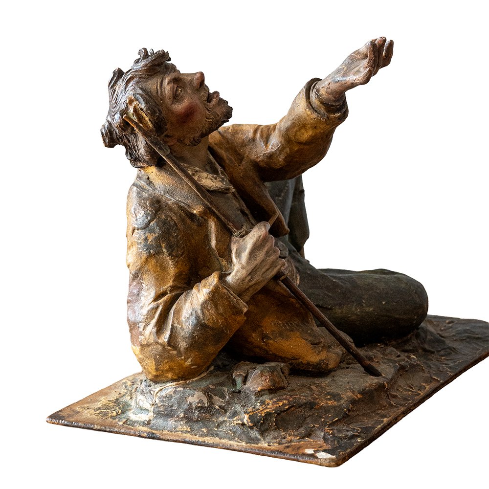 Statuetta raffigurante Mendicante – Terracotta policroma del XVIII secolo, firmata “C.P.”  Preg-photo-4