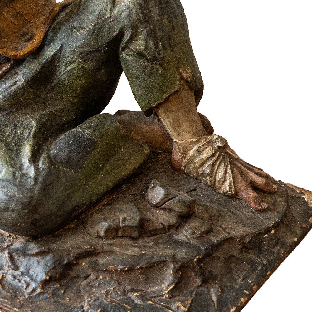 Statuetta raffigurante Mendicante – Terracotta policroma del XVIII secolo, firmata “C.P.”  Preg-photo-1