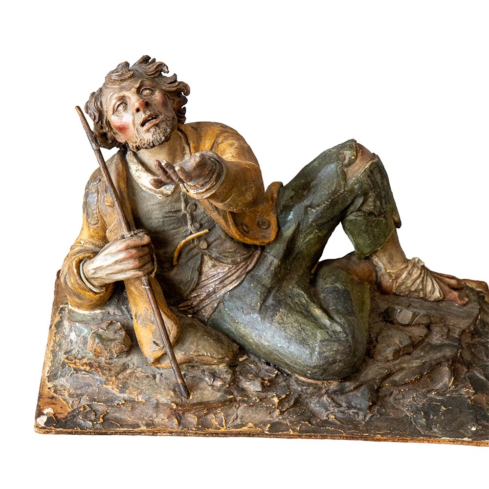 Statuetta raffigurante Mendicante – Terracotta policroma del XVIII secolo, firmata “C.P.”  Preg-photo-4