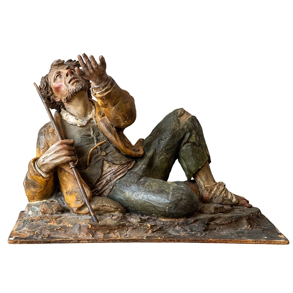 Statuetta raffigurante Mendicante – Terracotta policroma del XVIII secolo, firmata “C.P.”  Preg-photo-5