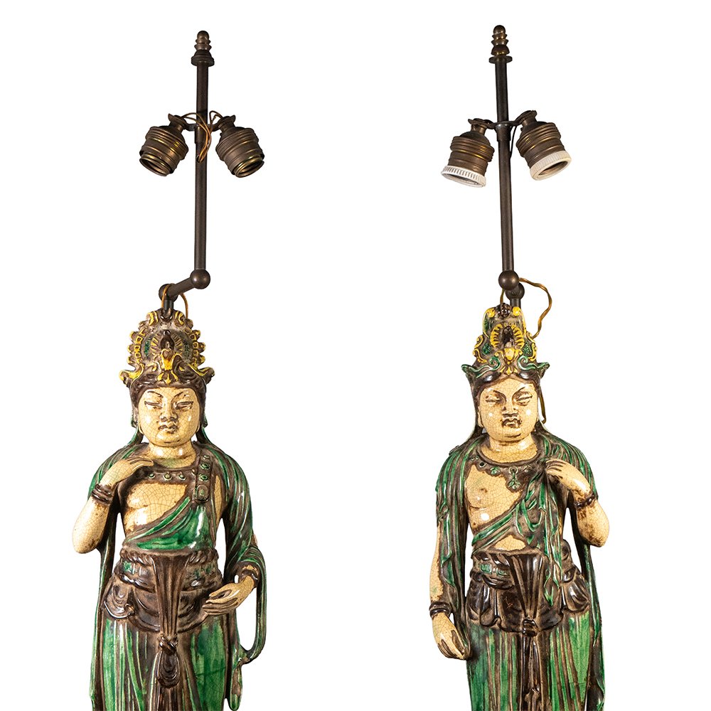 Coppia di lampade raffiguranti Bodhisattva-photo-3