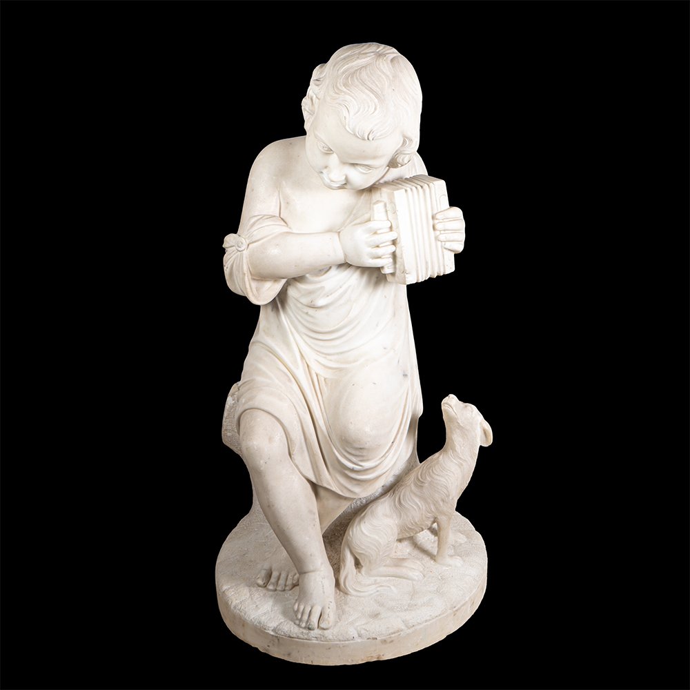 Scultura in marmo raffigurante fanciullo con cane-photo-2