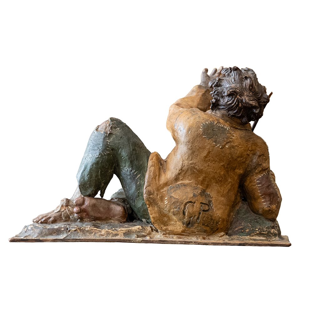 Statuetta raffigurante Mendicante – Terracotta policroma del XVIII secolo, firmata “C.P.”-photo-6