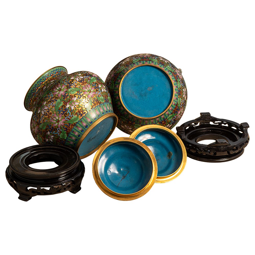 Coppia di Vasi in cloisonné e bronzo dorato-photo-2
