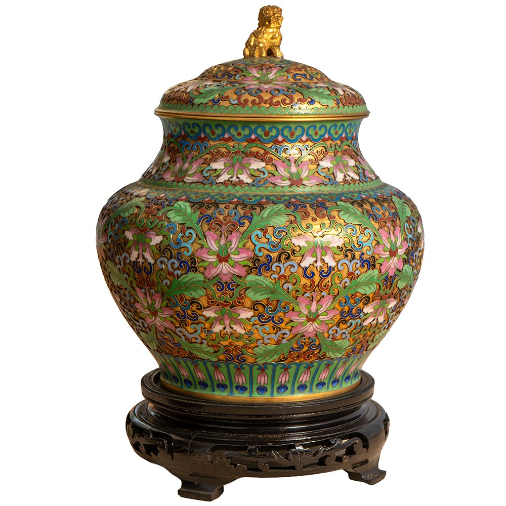 Coppia di Vasi in cloisonné e bronzo dorato-photo-1