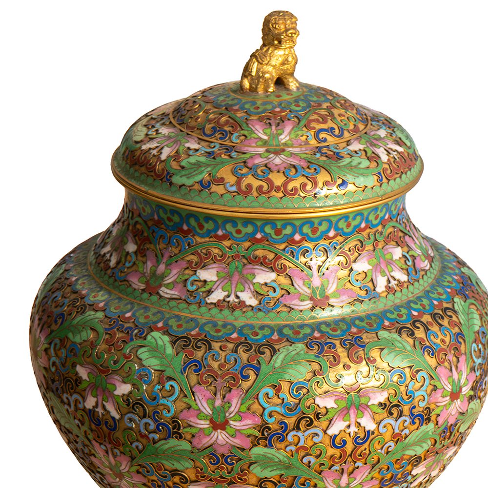 Coppia di Vasi in cloisonné e bronzo dorato-photo-3