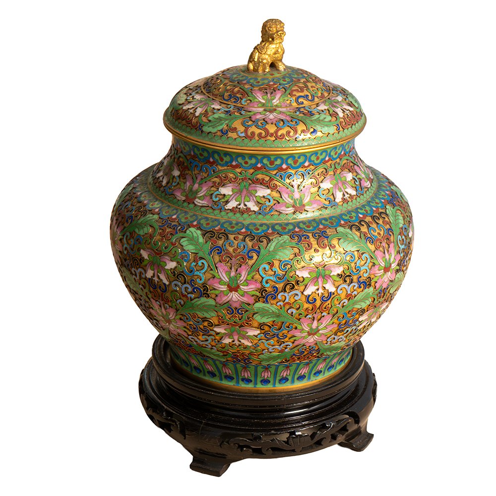 Coppia di Vasi in cloisonné e bronzo dorato-photo-4