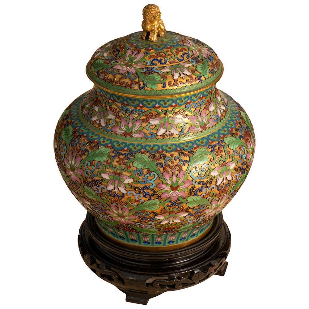 Coppia di Vasi in cloisonné e bronzo dorato-photo-5