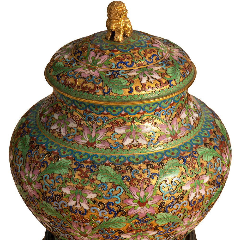 Coppia di Vasi in cloisonné e bronzo dorato-photo-6