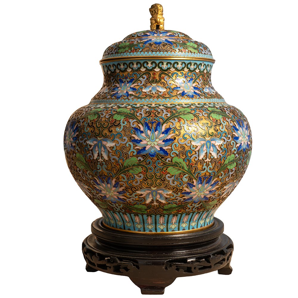 Coppia di Vasetti in cloisonné e bronzo dorato-photo-3