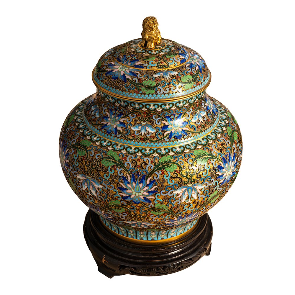 Coppia di Vasetti in cloisonné e bronzo dorato-photo-1