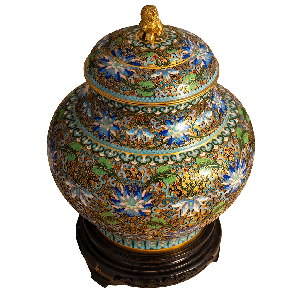 Coppia di Vasetti in cloisonné e bronzo dorato-photo-2