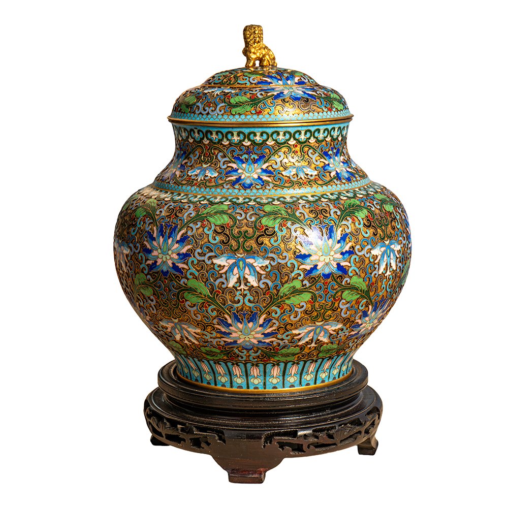Coppia di Vasetti in cloisonné e bronzo dorato-photo-3