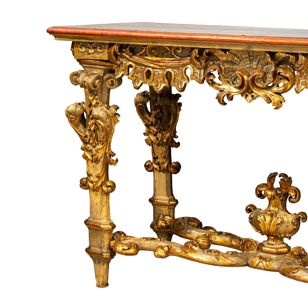 Consolle piemontese Luigi XIV in legno laccato e dorato con piano in cineseria-photo-4