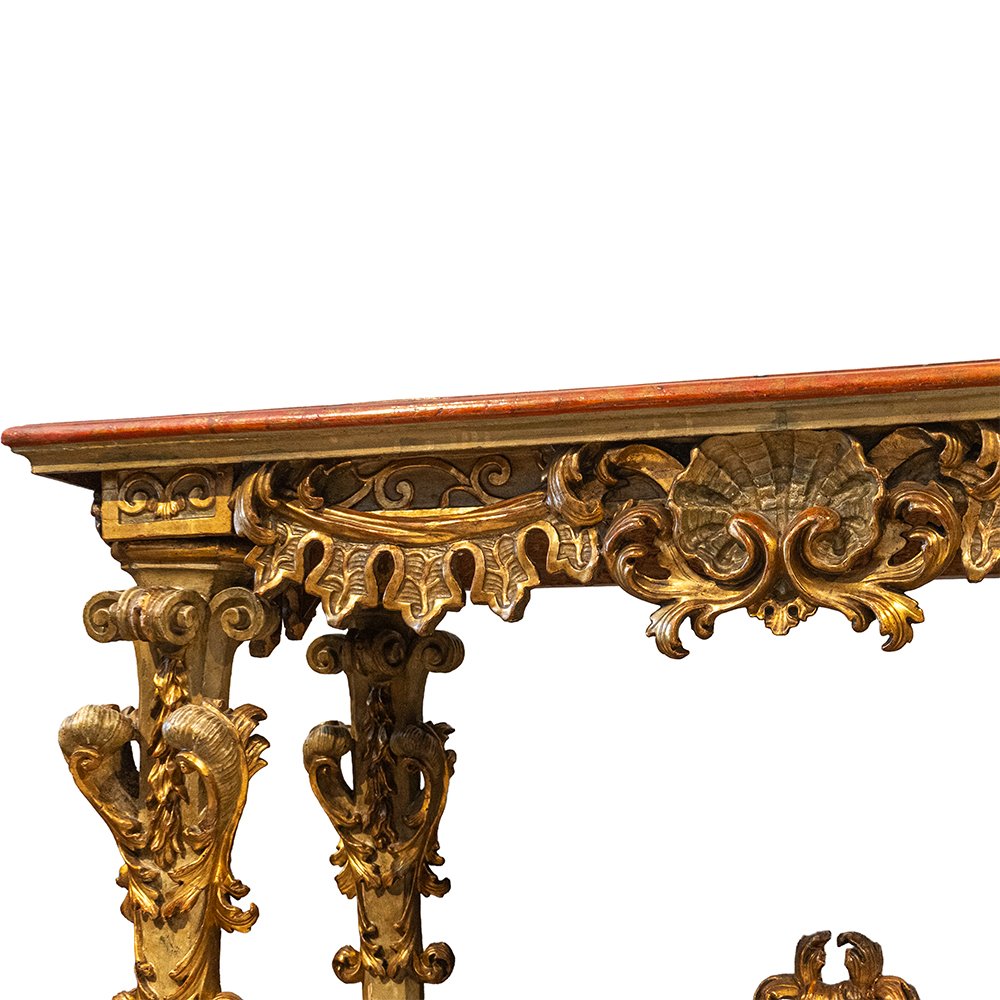 Consolle piemontese Luigi XIV in legno laccato e dorato con piano in cineseria-photo-4