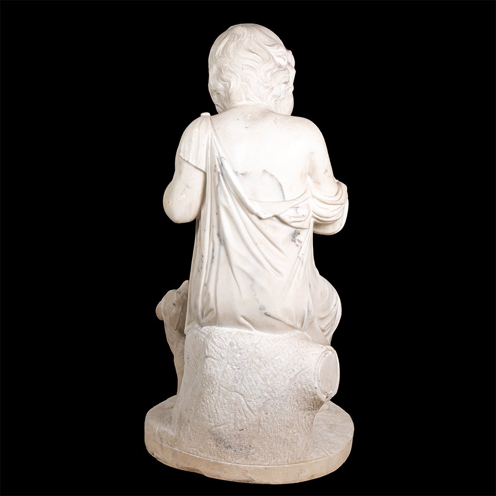 Scultura in marmo raffigurante fanciullo con cane-photo-3