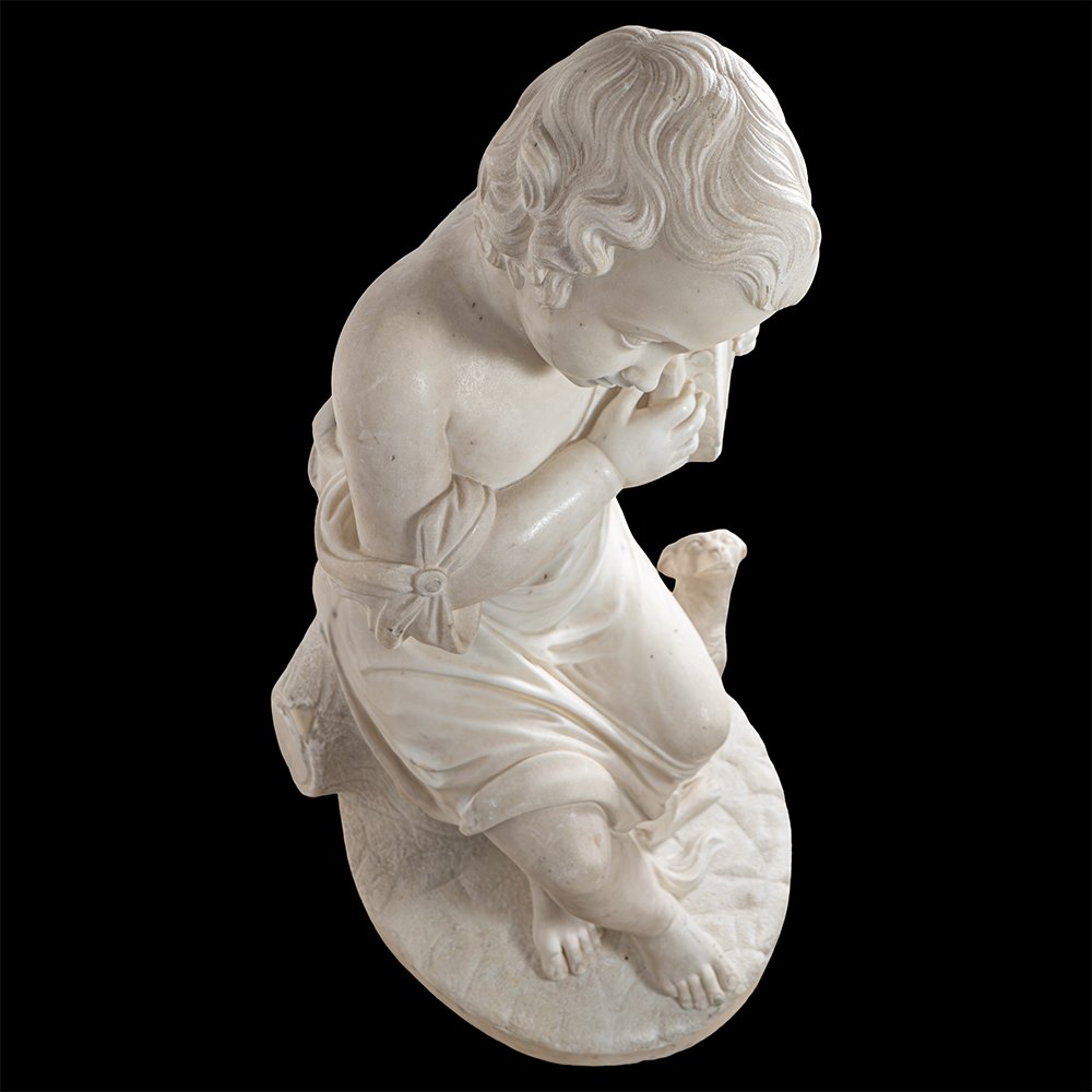 Scultura in marmo raffigurante fanciullo con cane-photo-7