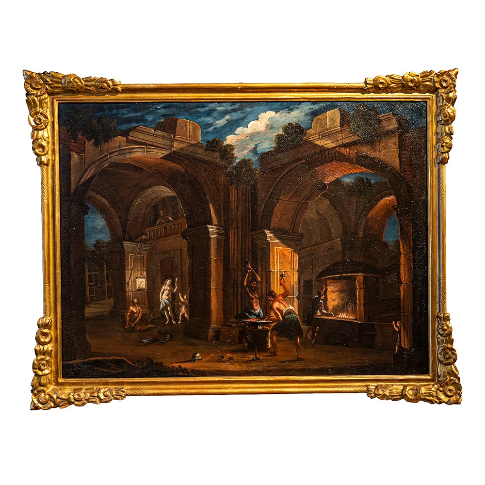 Coppia di Dipinti architettonici con scene di genere - Francesco Monti-photo-3
