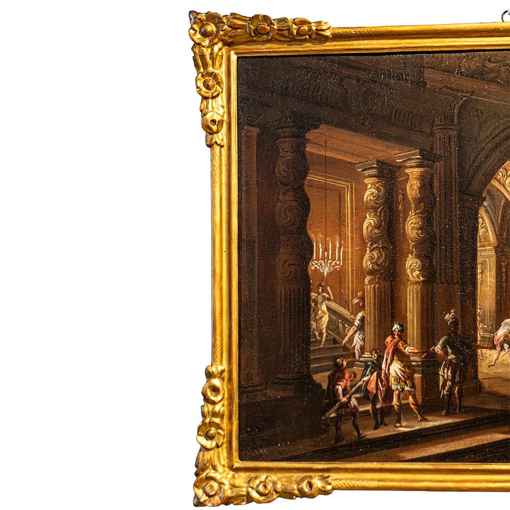 Coppia di Dipinti architettonici con scene di genere - Francesco Monti-photo-1