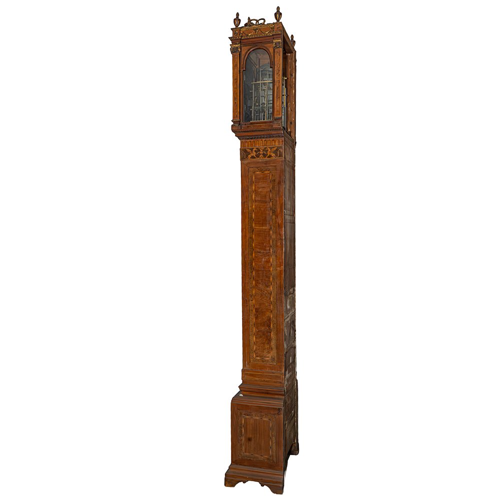 Orologio a colonna in noce intarsiato e intagliato-photo-3