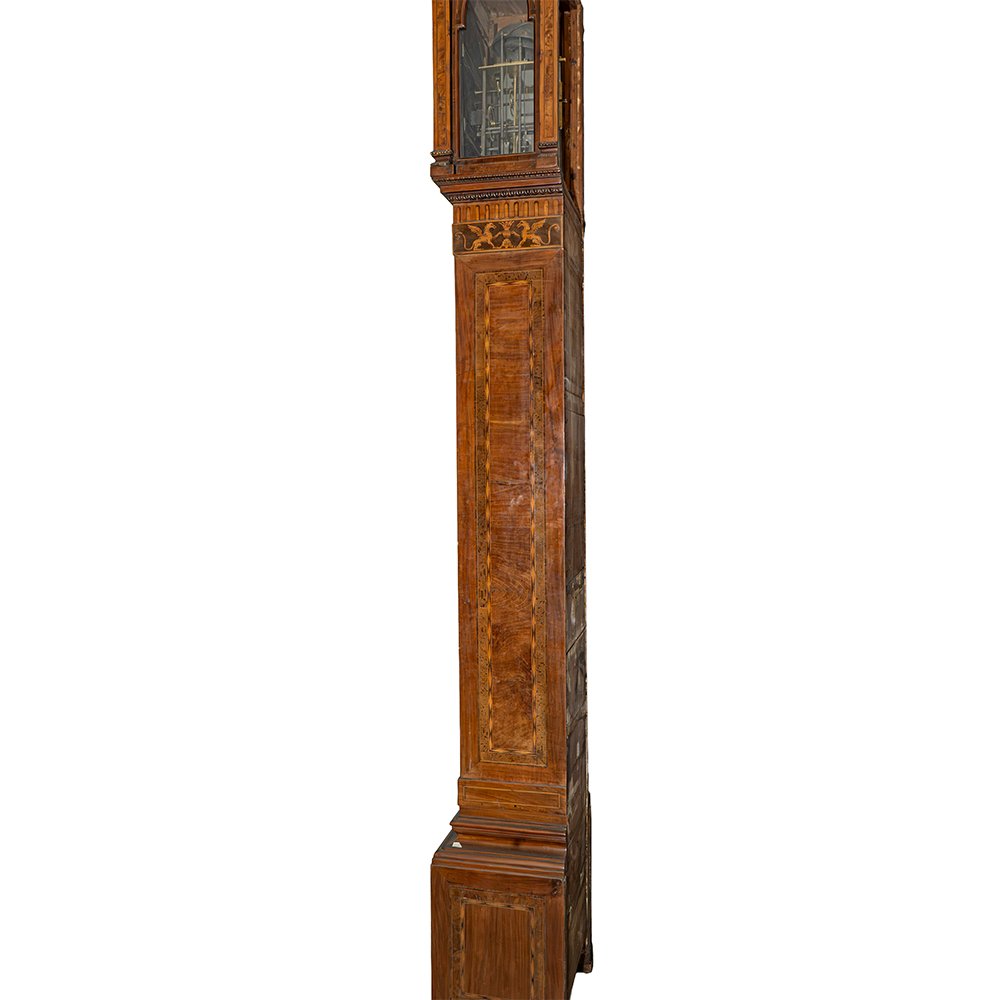 Orologio a colonna in noce intarsiato e intagliato-photo-7