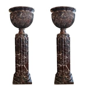 Coppia di Colonne in Marmo Rosso Levanto (piccole)