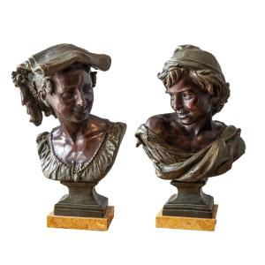 Coppia di mezzi busti in bronzo - Julien Caussé