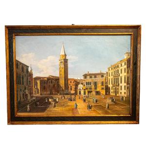 Dipinto raffigurante Veduta Veneziana con Campo e Campanile