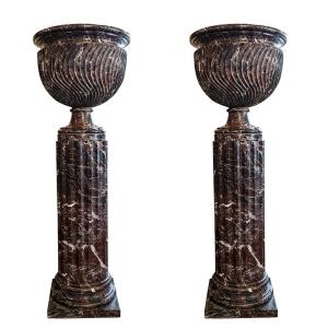 Coppia di Colonne in Marmo Rosso Levanto (piccole)