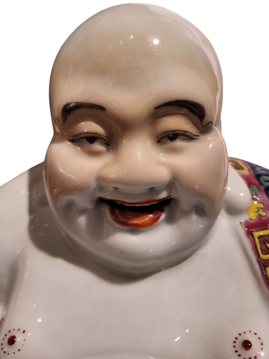 Statua in porcellana cinese raffigurante Buddha sorridente-photo-2