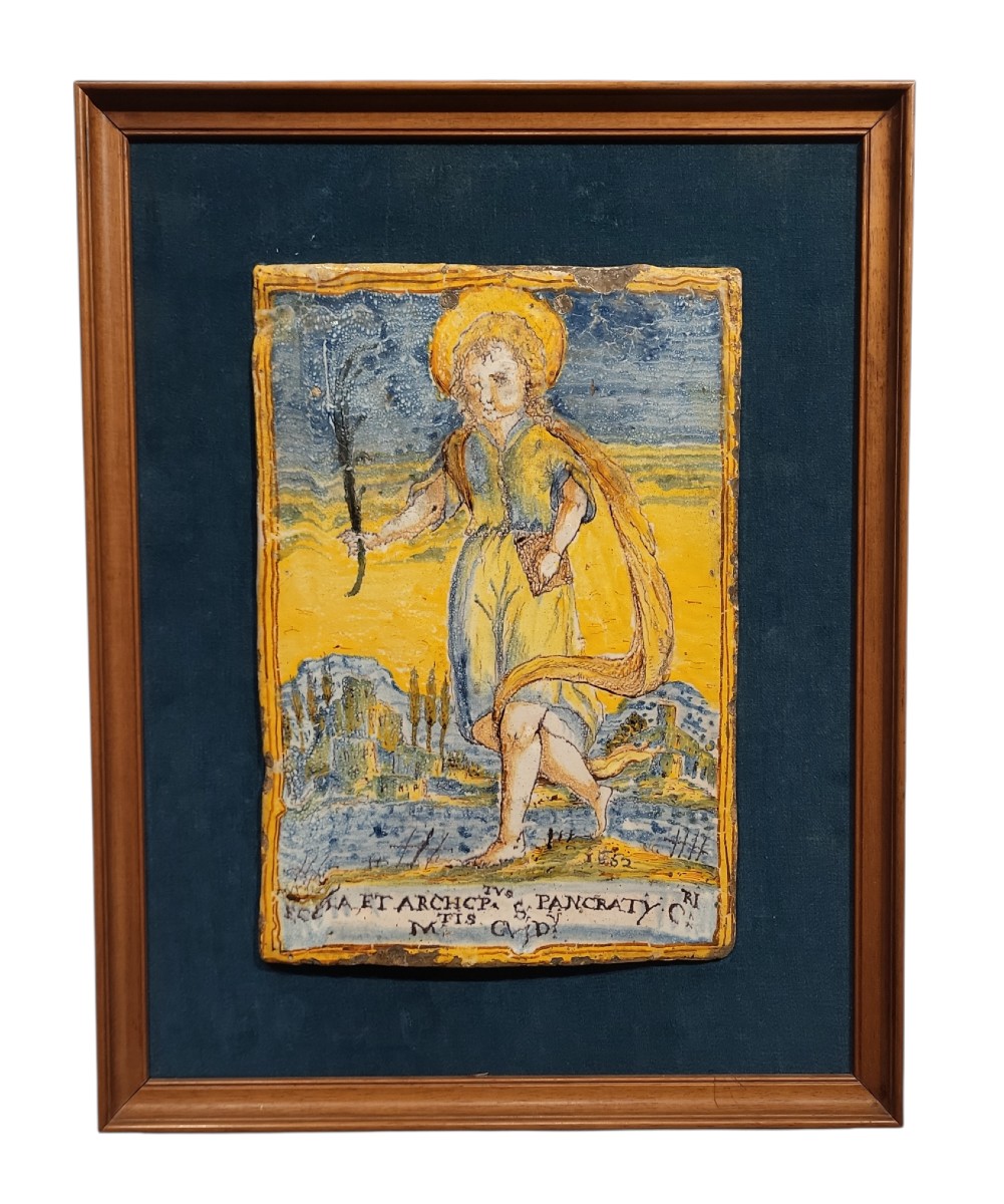 Placca in maiolica policroma, manifattura toscana, seconda metà del XVII secolo