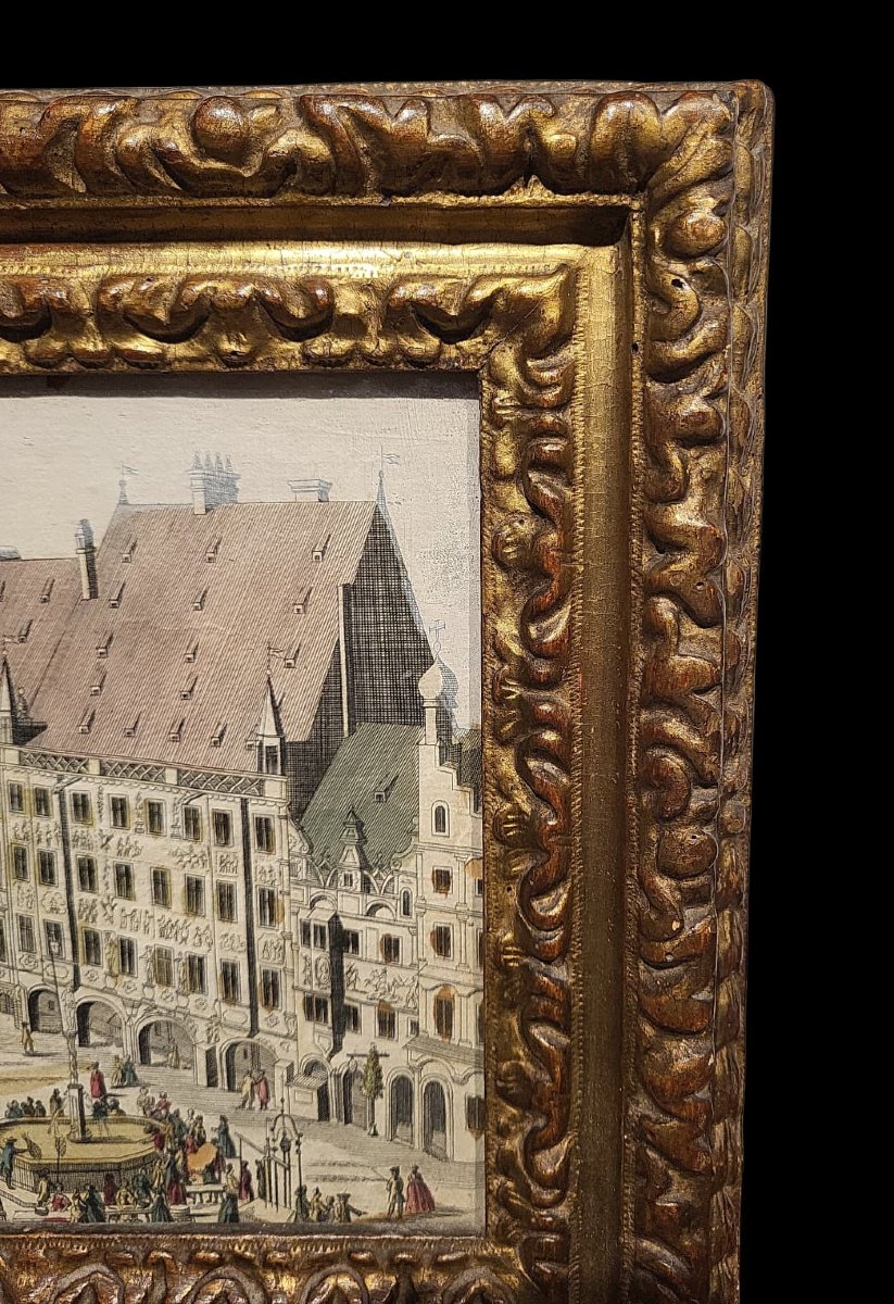 Cornice intagliata e dorata con incisione antica, Piemonte, XVIII secolo-photo-3