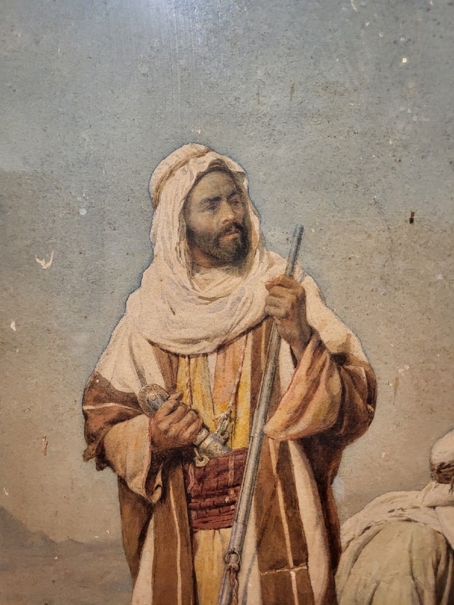 Dipinto orientalista ad acquerello, Firmato F. Bartolini. Circa 1880-photo-3