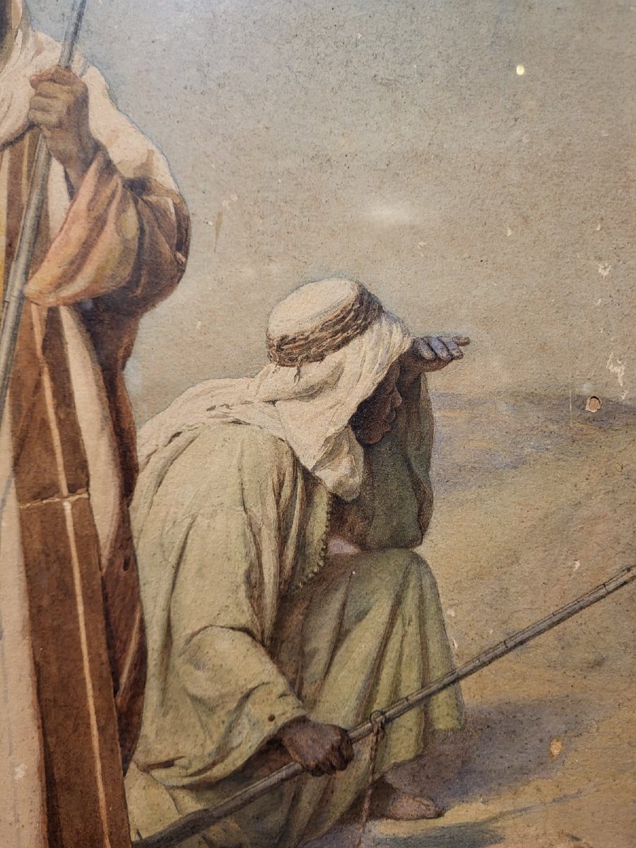 Dipinto orientalista ad acquerello, Firmato F. Bartolini. Circa 1880-photo-4