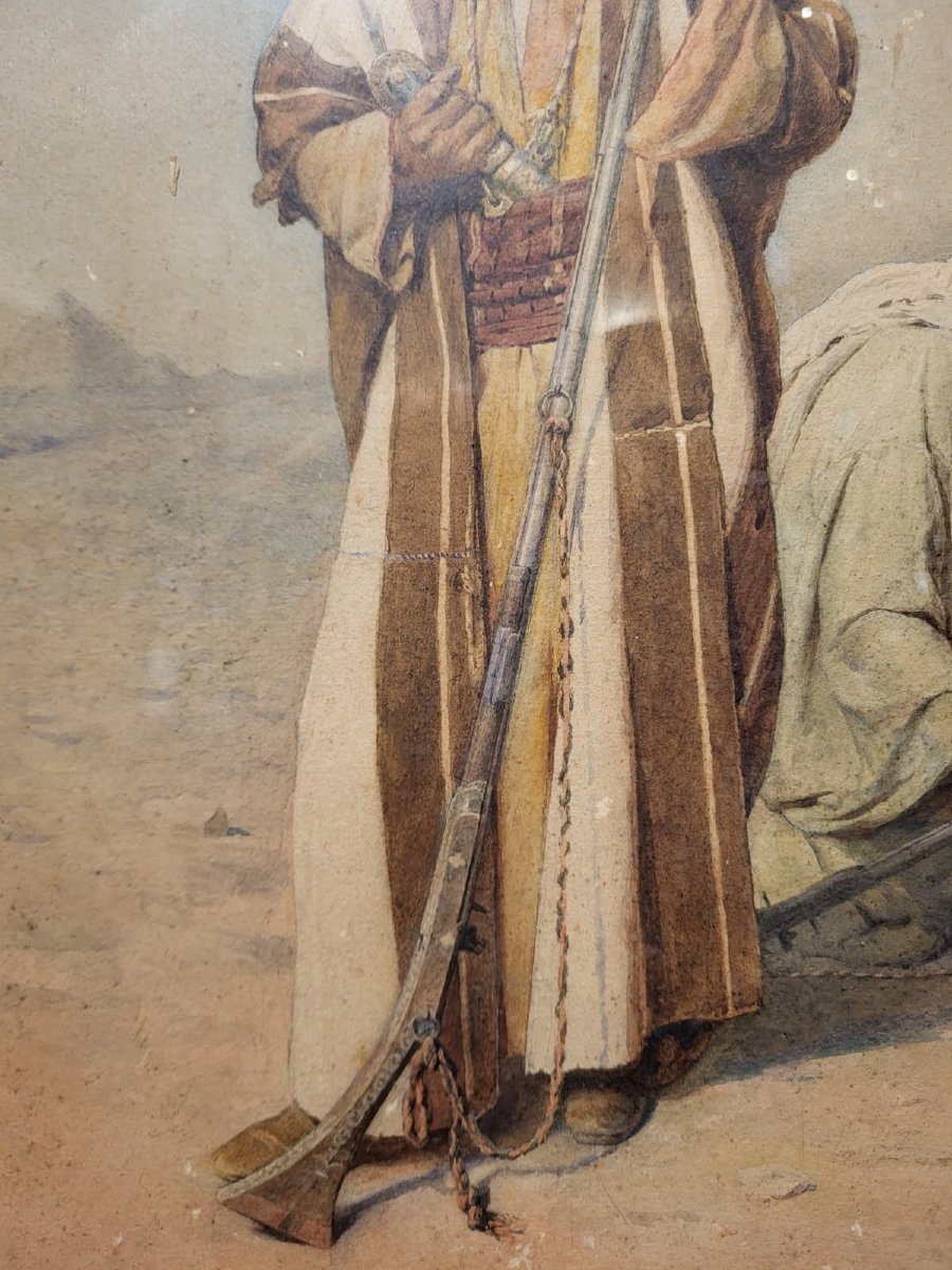 Dipinto orientalista ad acquerello, Firmato F. Bartolini. Circa 1880-photo-2