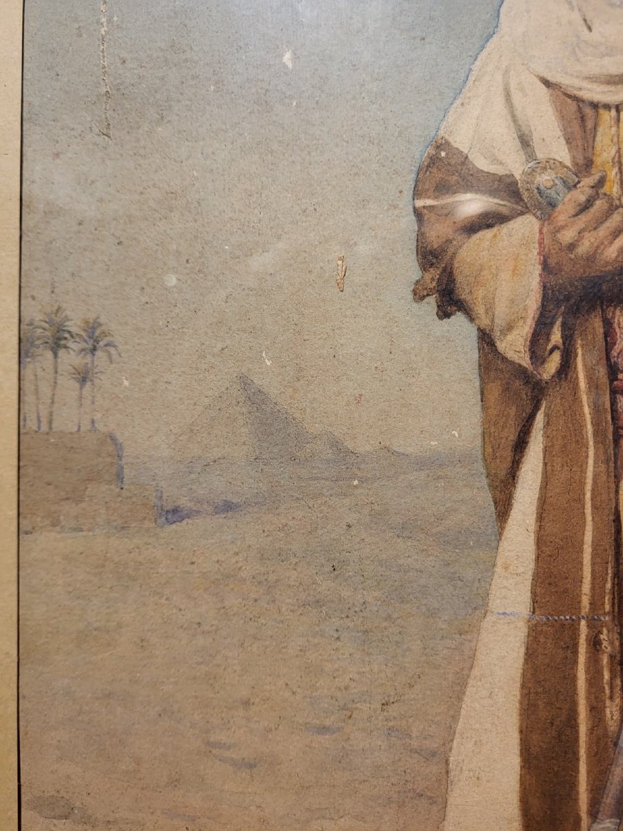 Dipinto orientalista ad acquerello, Firmato F. Bartolini. Circa 1880-photo-3