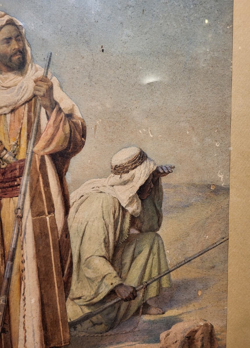 Dipinto orientalista ad acquerello, Firmato F. Bartolini. Circa 1880-photo-5